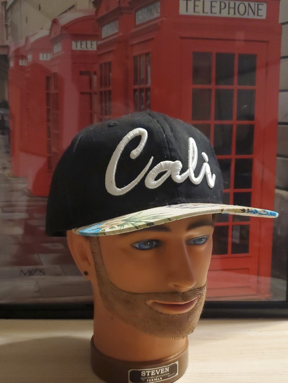 Cali California 3D Hawaiian Floral Flower Brim Hat Cap Snapback Pastel BLK Leaf